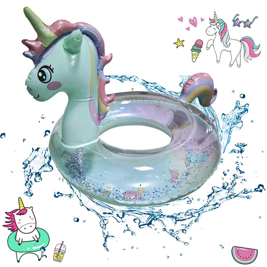 PVC Inflatable Outdoor Swimming Sports Float Ring, Inflatable Unicorn Swimming Pool Tube For Float And Play On The Beach, Fun Unicorn Pool Float Toy For Summer Swimming Pool And Beach Parties, For Kids And Adults - Green - View 1