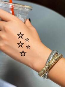8 pegatinas de tatuajes de dedos para hombres y mujeres, tatuaje temporal de diseño pequeño para la mano, pegatinas de patrones de notas de letras, estrellas y corazones, tatuaje desechable impermeable - Negro - Ver 2