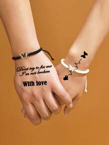8 pegatinas de tatuajes de dedos para hombres y mujeres, tatuaje temporal de diseño pequeño para la mano, pegatinas de patrones de notas de letras, estrellas y corazones, tatuaje desechable impermeable - Negro - Ver 4