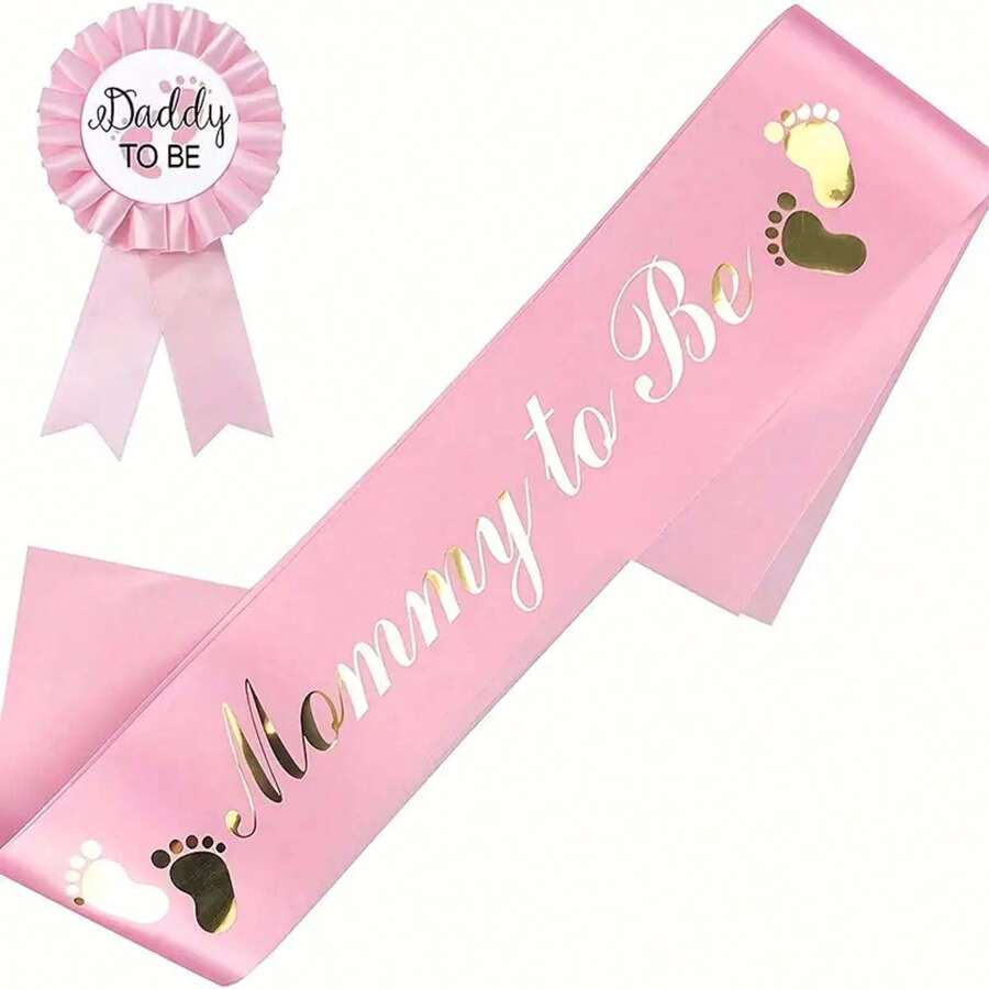 Bộ huy hiệu màu hồng thanh lịch dành cho bố và mẹ, hoàn hảo cho tiệc cưới, kỷ niệm, sinh nhật và tiệc mùa hè, quà tặng trang trí gia đình cho tiệc chào đón em bé - bố hồng - Xem 1