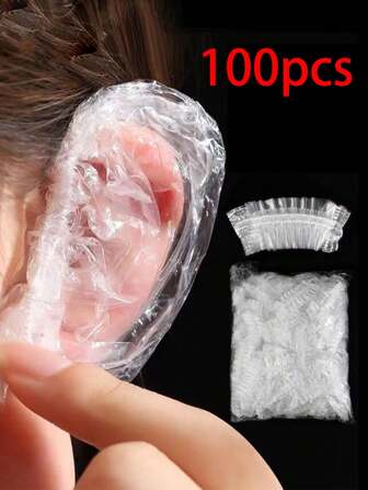 100pcs White Disposable High Elasticity Waterproof Earmuffs, Shower Ear Holes, Hairdressing, Hair Dyeing, New Special Thickened Ear Protectors Halloween Winter Accessories