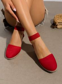 Women's Closed Toe Elastic Ankle Strap Espadrilles Vacation Outing Comfortable Commuting And Shopping Wedge Sandals Summer Shoes - 紅色 - 查看 4