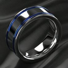 Fashionable Men's Wedding Engagement Ring With Blue Groove Lines Embellished With High Glossy And Beautiful Jewelry