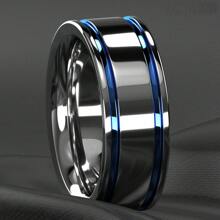 Fashionable Men's Wedding Engagement Ring With Blue Groove Lines Embellished With High Glossy And Beautiful Jewelry