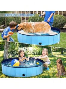 Piscina Plegable para Perros y Mascotas, Piscina para Perros Mediana, Piscina para Perros plástico Duro para Exteriores, Gatos y niños - Azul - Ver 2