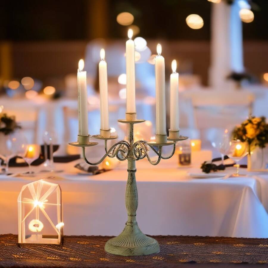 [Retro Style Vintage White]1pc Plain Candle Holder, Minimalist Iron Candle Stand For Dinner Table Wedding Table Center Decoration Candle Table Banquet Party Halloween,Spooky,Autumn,Festival,Holiday ,Winter,Holiday,Festival,Room Decor,Gifts Birthday Graduation