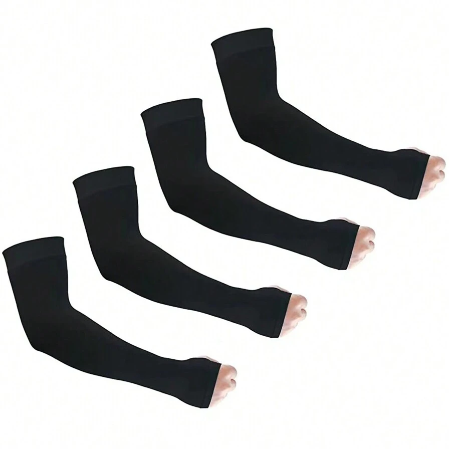 4 Pairs Unisex Solid Color Summer Outdoor Breathable Anti-Mosquito UV Protection Sunscreen Arm Sleeves Halloween Costumes Black Arm Sleeve - Four Color Pack - View 1