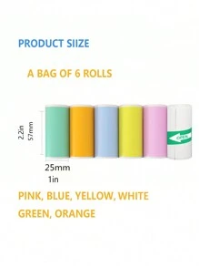 Mini Printer Paper 6 Different Colors Of Stickable Printing Paper 57 X 25mm Thermal Label Paper ,Sticker, Color Paper, White Self-Adhesive Sticker Paper For Mini Portable Pocket Mobile Printer Back To School - 6 Rolls Of Color Self-adhesive Printing Paper - View 6