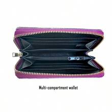 閃亮鑲鑽錢包鏈帶斜挎包，歐美INS風格皮革晚宴包，迷你錢包和卡片錢包，具有多個卡片插槽，派對錢包 - 玫紅色 - 查看 4