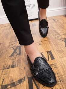 Men British Style Pointed Toe Simple Formal Leather Shoes - Black - View 3