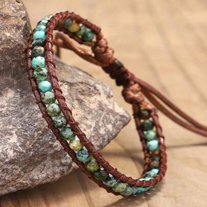 سوار ملفوف من حجر التركواز الطبيعي المرصع بالخرز ،يدوي المصنع ،مجوهرات أنيقة وأنيقة مثالية لكلا الجنسين، ممتاز كهدية