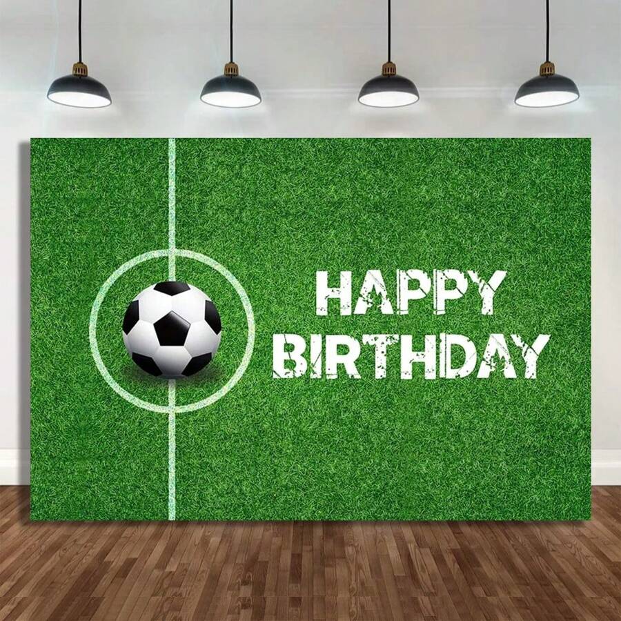 Toile de fond thème football, décoration de fête d'anniversaire pour garçon ou fille joueur de football, toile de fond pour photo, accessoire cadeau d'anniversaire - multicolore - Voir 1