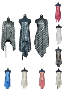 夏季新原創設計復古1920年代風格時尚奶絲全印花金箔印花布料，適用於女士派對沙灘防曬圍巾披肩。優雅仿晚禮服裙半成品服裝材料。 - 彩色 - 查看 12