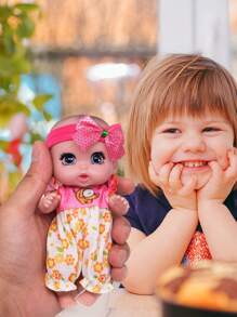 DOLL MEET One Piece 3+ Children Crying Reborn Baby Doll Smile Pink Hearts Eyes Cute 6 Inches Polly Pocket Swivel Mini Vinyl Doll 15.5Cm Gift Toys For Child