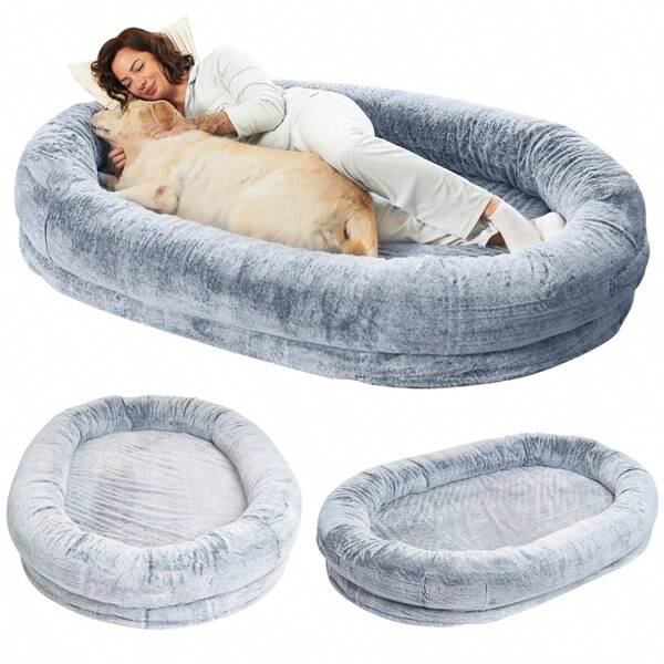 Human And Dog Combination Bed, Large-Sized Short Plush Pet Bed With Sponge Cushion Provides Warm And Comfortable Sleeping Experience For Your Pets, Pet Furniture Sofa Bed Mat
