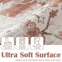 Area Rug Floral Rug Entryway Rug Soft Rug Vintage Retro Rug Indoor Non Slip Door Mat Carpet Kitchen Living Room Bedroom Dining Room - brick red - View 3