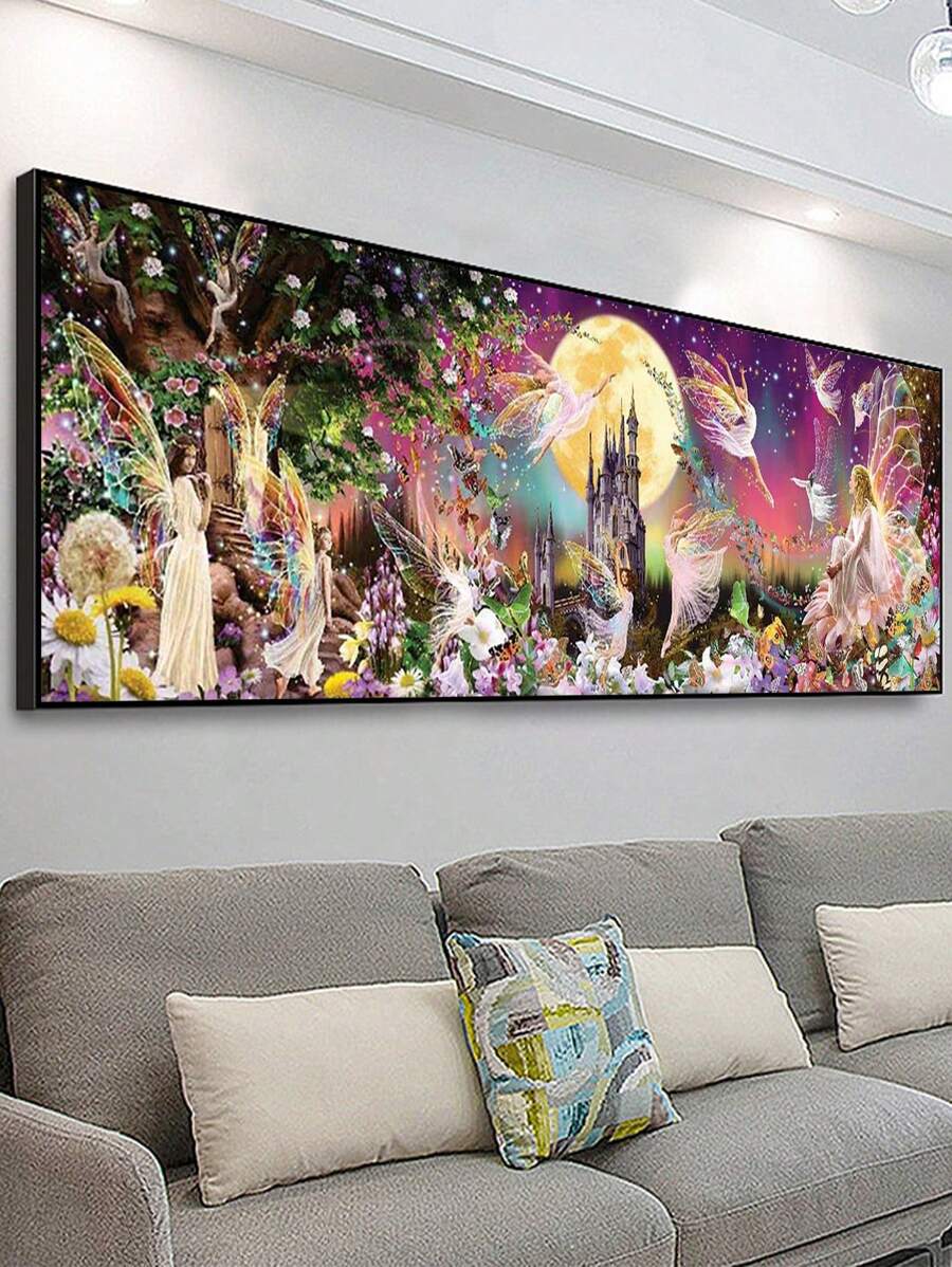 1組5D DIY全圓鑽石畫套件（35.4x11.8英寸/90x30厘米），大小適合成人，是家庭壁飾的最佳藝術品，是假日、生日減壓禮物的理想選擇。 - 杏色 - 查看 1