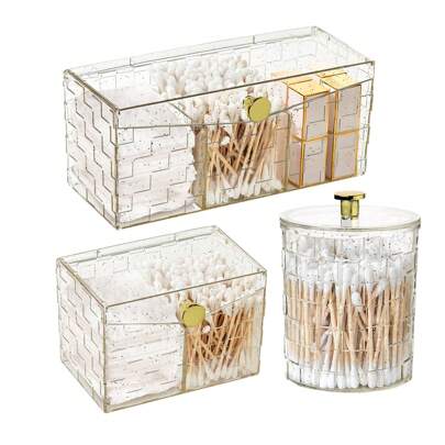 Qtip 收纳盒 3 分区透明浴室收纳罐 棉签/棉垫/球收纳盒 化妆品收纳盒 适用于梳妆台