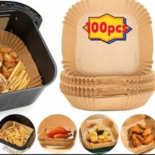 30/50/100 unidades de papel para forrar la freidora de aire cuadrado/redondo, papel para hornear, canasta de papel, cuenco, accesorios de horno, herramientas de hornear y accesorios de cocina, forros de freidora de aire, papel para la freidora de aire Airfryer, herramientas para cocinar con freidora de aire - naturaleza cuadrada - Ver 1