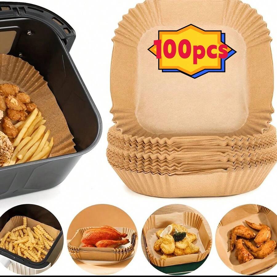 30/50/100 unidades de papel para forrar la freidora de aire cuadrado/redondo, papel para hornear, canasta de papel, cuenco, accesorios de horno, herramientas de hornear y accesorios de cocina, forros de freidora de aire, papel para la freidora de aire Airfryer, herramientas para cocinar con freidora de aire - naturaleza cuadrada - Ver 1