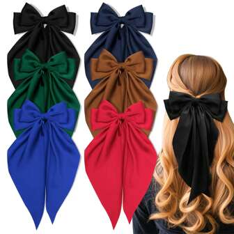 6入組蝴蝶髮飾，大型可愛美學髮夾配長尾巴，絲帶髮帶蝴蝶結髮圈髮繩束發器頭帶，適合女孩