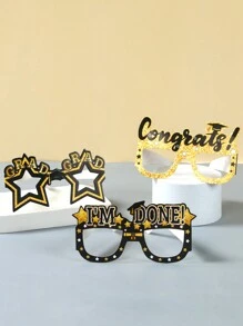 6入組黑金風格2024畢業季眼鏡，畢業班級派對照片裝飾，畢業照道具，派對禮物 - 黑金色 - 查看 3