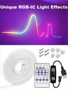 Acosh Neon Tiras de luces LED de 1 a 5 metros con efecto de persecución multicolor RGBIC, control de voz inteligente, sincronización con música, color arcoíris DIY LED Pixel, luces de tira LED de 5V adecuadas para escalera, dormitorio, sala de estar, fiesta