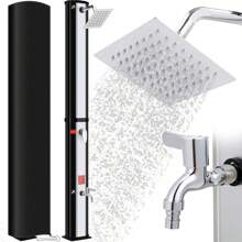 35L Solar Shower, Solar Garden Shower Including 360 ° Shower Head, Tap, Garden Hose Connection & Protective Hood, Pooldusche Camping, Warm Water, Up To 60 ° C, Without A Power Connection - Silver Black - View 1