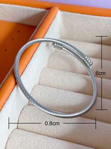 1pc Men's Simple & Vintage Silver Stainless Steel Cuff Bracelet Fashionable Accessory - Antique Silver - View 3