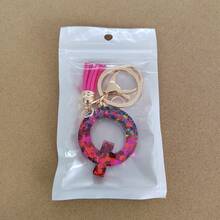 1pc New Two-Tone Mix Color Pink English Letter Keychain Pendant With Sequins, Drop Glue Tassel, Keyring And Bag Accessory - Hot Pink - View 4