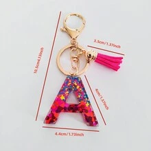 1pc New Two-Tone Mix Color Pink English Letter Keychain Pendant With Sequins, Drop Glue Tassel, Keyring And Bag Accessory - Hot Pink - View 2