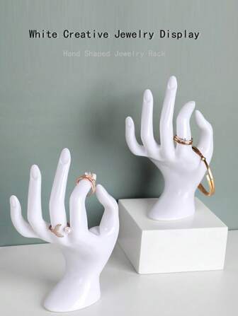 1pc Hand Model Ring & Bracelet Display Stand White – Glossy Plastic Material (Easy To Clean), Replicates Wearing Effect, Store Jewelry Display Prop