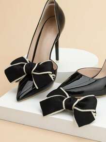 2pcs Collegiate Fabric Bow Shoe Clips, Cute Sweet Korean/European Retro Style, Colorblock Charm Shoe Accessories