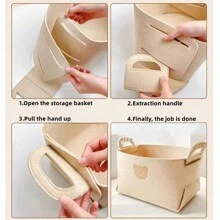 AD 1pc Beige Car Trunk Organizer For Women, Foldable Multifunctional Storage Box, Car Storage Container