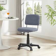 Aux Fur Comfy Height Adjustable Swivel Armless Home Office Sherpa Chair With Wheels For Bedrooms/Makeup Living Room - 灰色 - 查看 2