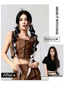 1 件泡泡辫欧美合成假发拳击油炸面团扭结编织接发长辫子组织甜美酷辣妹马尾扭发辫