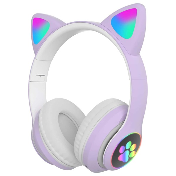 Casque, casque sans fil Bluetooth, casque Bluetooth circum-auriculaire avec microphone, casque avec oreilles de chat pour cadeau de petite amie/petit ami (violet)