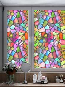 21.6*47.2 Inch * 1PC Mô hình khối kính vỡ giả màu Miếng dán kính Dán kính hấp phụ tĩnh điện không cần keo Nhãn dán che chắn ánh sáng Phòng tắm Nhà vệ sinh Cải tạo Phim cửa sổ ba chiều - Nhiều màu - Xem 9