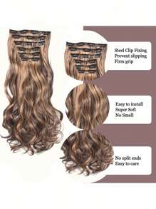 Tóc nối màu nâu 16 kẹp 6 mảnh xoăn gợn sóng, tóc giả tổng hợp cho nữ - Nhiều màu - Xem 7