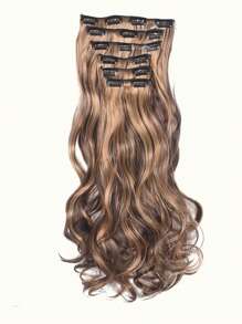 Tóc nối màu nâu 16 kẹp 6 mảnh xoăn gợn sóng, tóc giả tổng hợp cho nữ - Nhiều màu - Xem 5