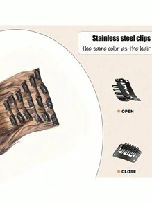 Tóc nối màu nâu 16 kẹp 6 mảnh xoăn gợn sóng, tóc giả tổng hợp cho nữ - Nhiều màu - Xem 8