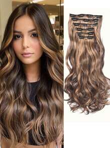 Tóc nối màu nâu 16 kẹp 6 mảnh xoăn gợn sóng, tóc giả tổng hợp cho nữ - Nhiều màu - Xem 1