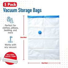 6 包组合真空收纳袋，节省空间的压缩收纳袋，用于棉被和毯子，真空密封袋，用于衣物收纳，附送手动泵 - 彩色 - 查看 20