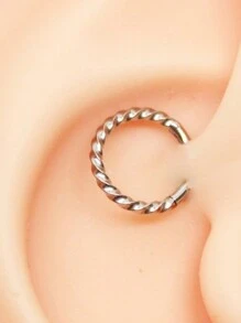 Piercing Daith Segmento Clicker em Aço Cirúrgico Torcido 8mm - Prata - Visão 1