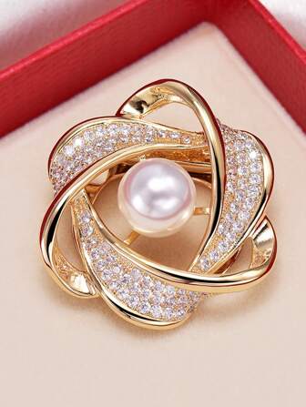 1 件装女式锌合金仿珍珠水钻固定围巾夹腰带披肩扣多种形状时尚简约搭配配饰女式