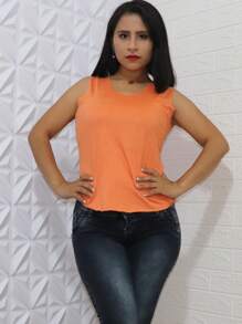 Regata Regata Feminina Alça grossa Básica Lisa Blusinha discreta casual preto branco vinho vermelho Verão Fresquinho Verão  blusa Vermelho - Laranja - Visão 1