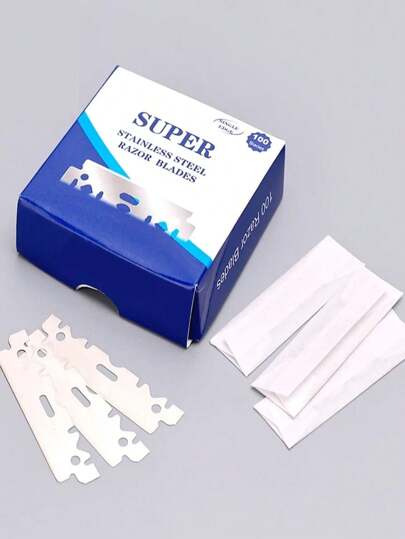 100入組男士單邊刮鬍刀片，不銹鋼手動剃鬚刀，適用於理髮店和個人使用