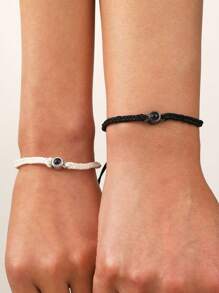 2 件/套创意时尚投影串珠情侣手链，用 100 种不同语言说“我爱你”，适合男女情侣，非常适合情人节和其他节日、妈妈、母亲、母亲节、礼物 - 01白色+03黑色 - 查看 2