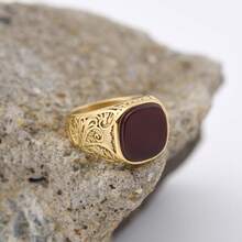 1枚復古時尚、誇張華麗的18k鍍金戒指,鑲有多色瑪瑙和有光澤的紋理,男女均適用,是復活節和母親節的完美禮物 - 彩色 - 查看 5