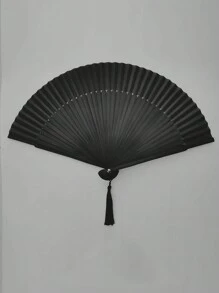 1 Stück Sommer Vintage schwarzer Fächer für Frauen Bühnenperformance Faltfächer Plüsch Weihnachtsdekoration Handfächer - Schwarz - Übersicht 1